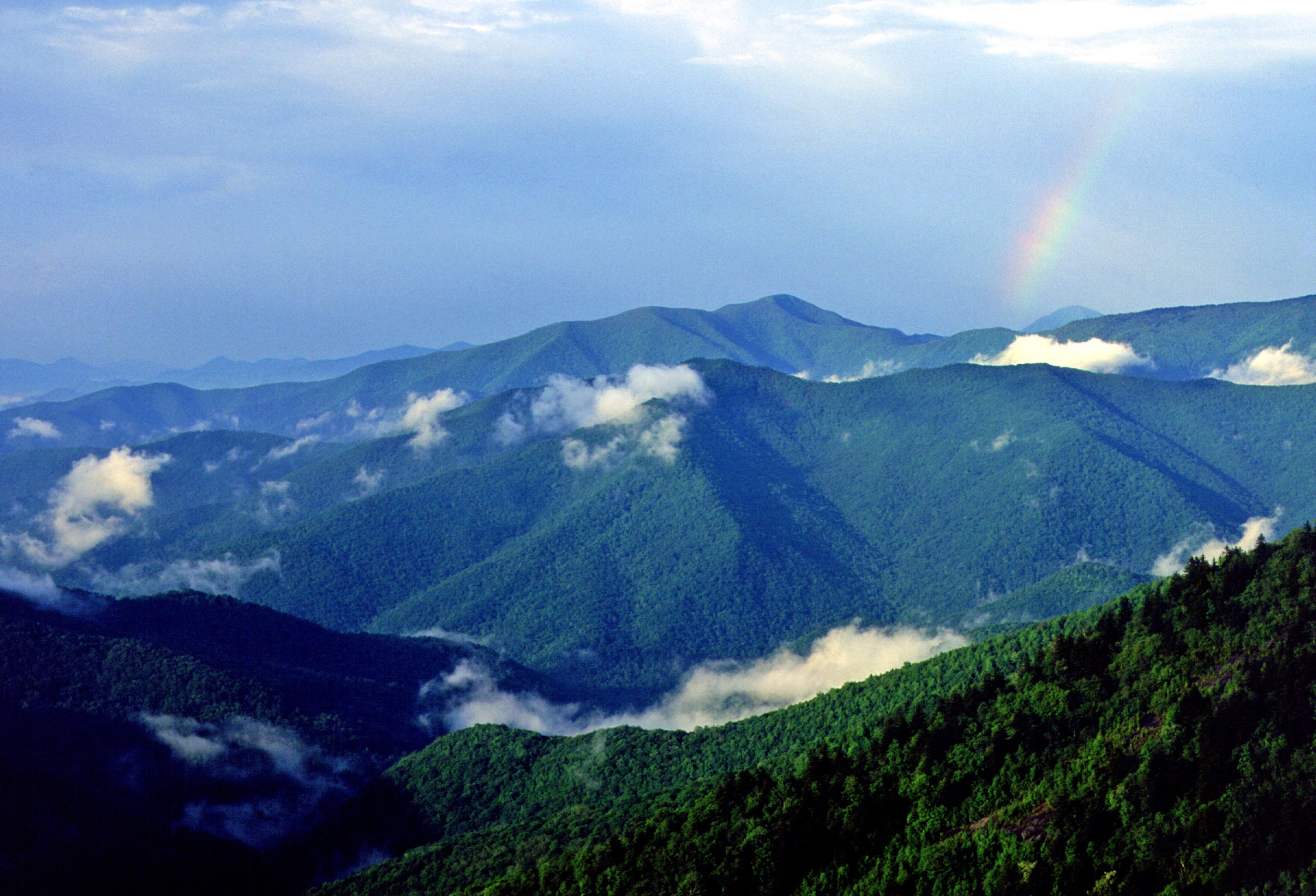 Cold Mountain with low-hanging clouds Asheville NC