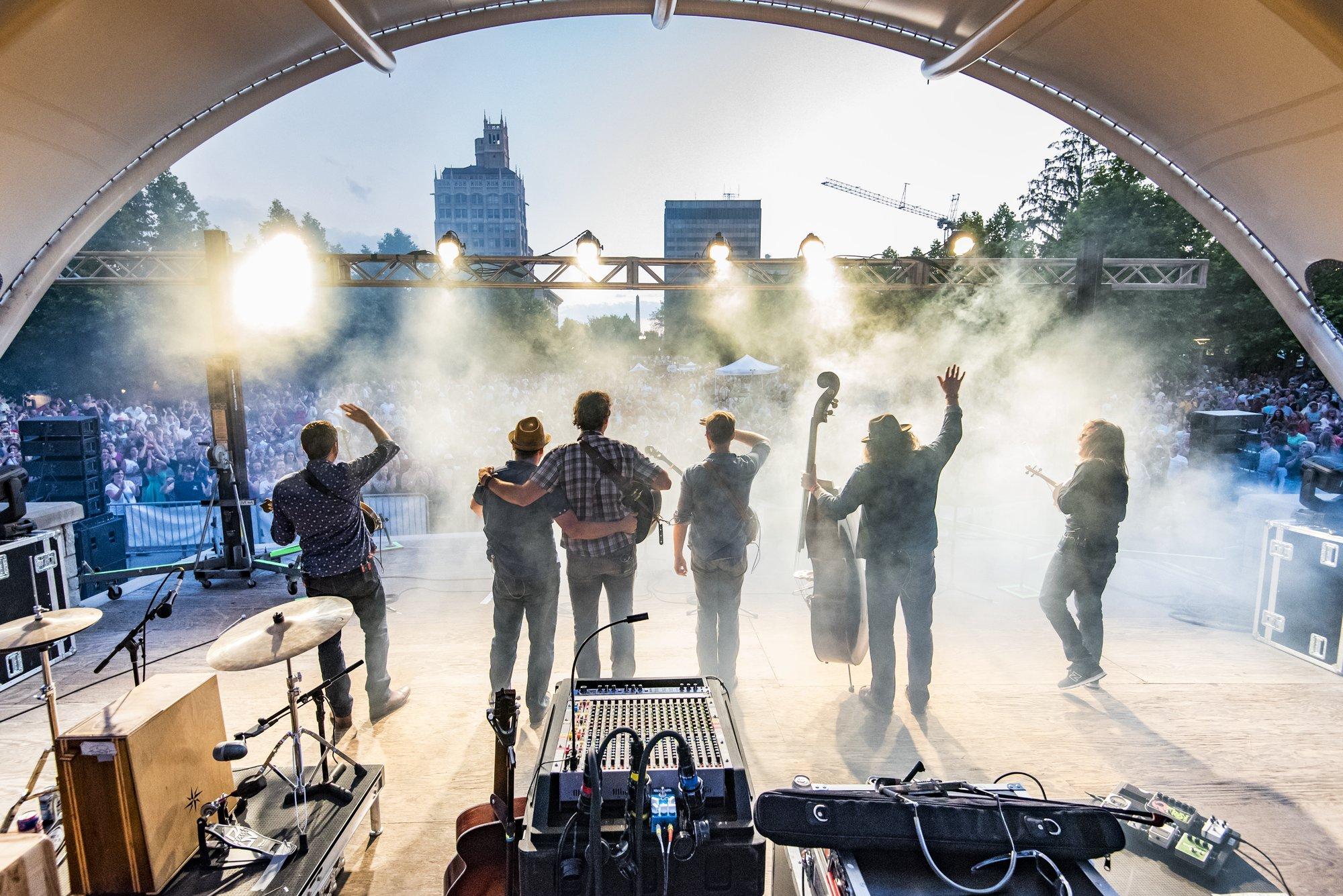 Steep Canyon Rangers performing in downtown Asheville / Photo: David Simchock